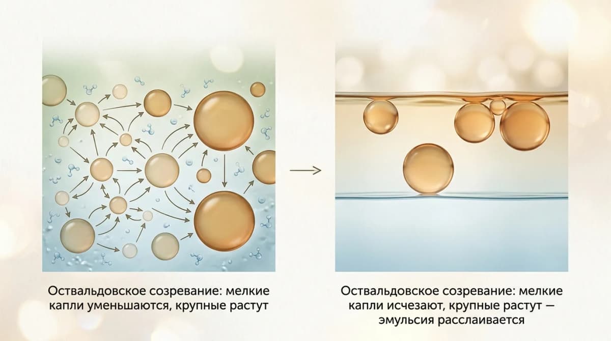 Диаграмма Оствальдовского созревания: мелкие капли уменьшаются, крупные растут